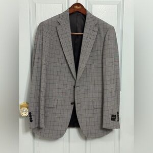Hickey Freeman Black Gray Plaid Wool Suit Jacket Blazer 40R NWT
